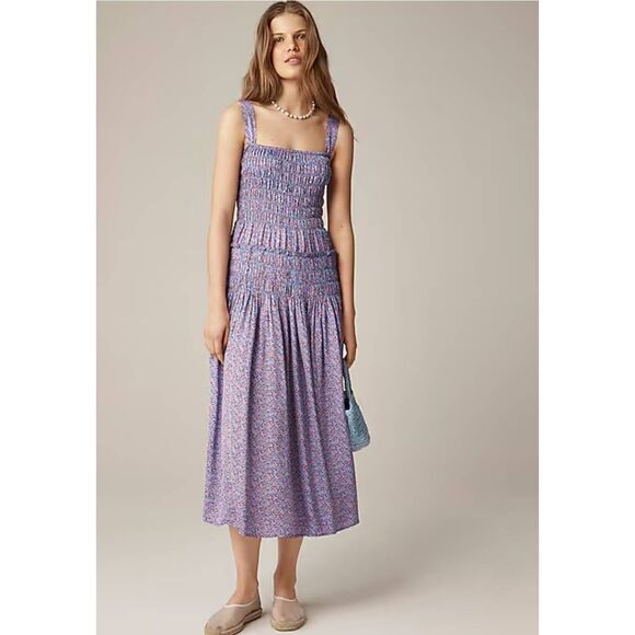 J.Crew Midi Dress Melina Smocked In Summer Fields Print Boho Cottagecore New - Picture 1 of 6